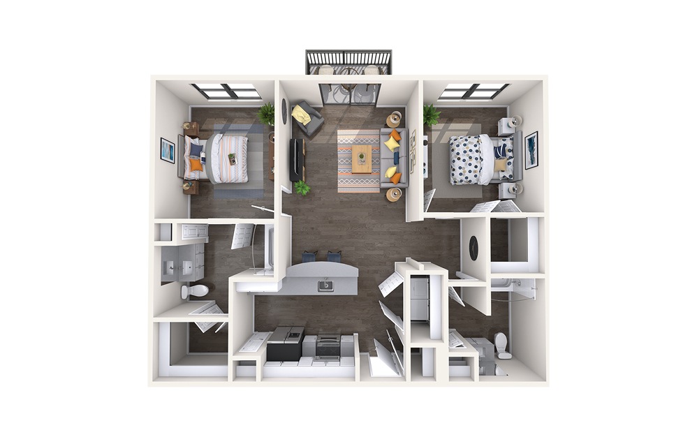 Atlanta - 2 bedroom floorplan layout with 2 bathrooms and 1036 square feet