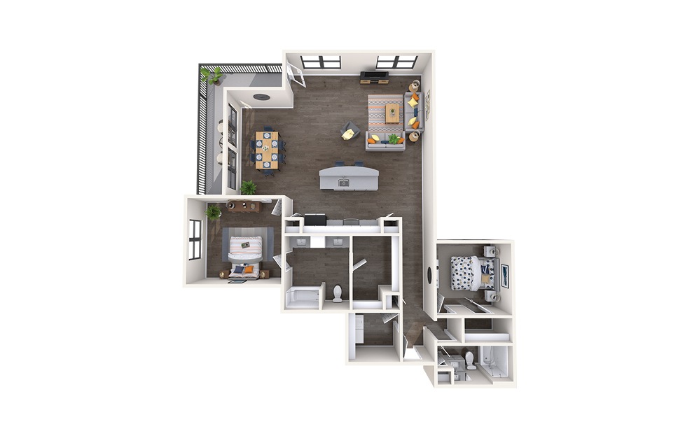 London - 2 bedroom floorplan layout with 2 baths and 1654 square feet.