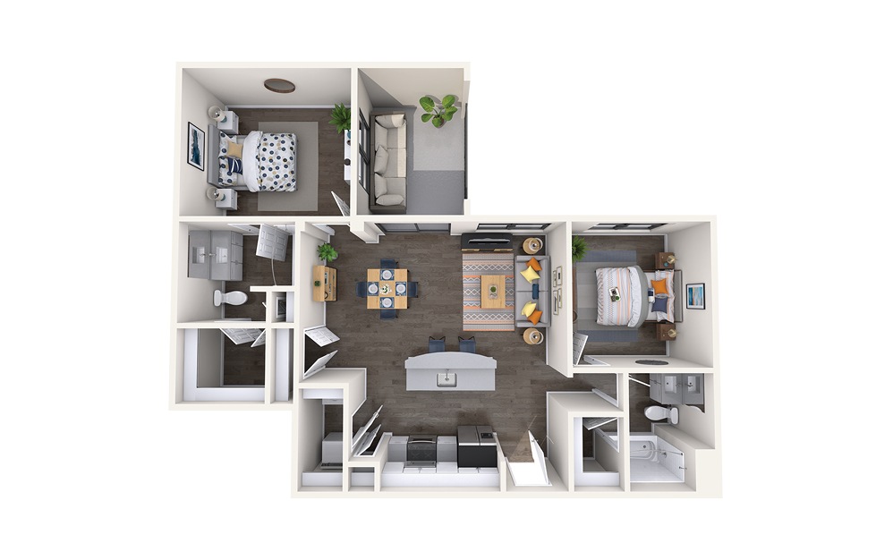 Moscow - 2 bedroom floorplan layout with 2 baths and 1041 square feet.