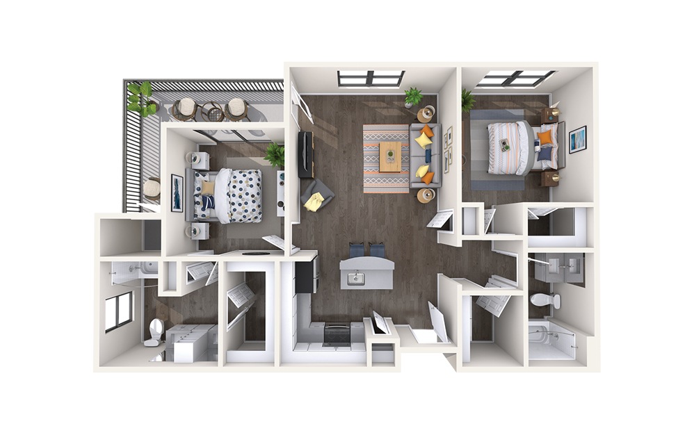 Paris - 2 bedroom floorplan layout with 2 bathrooms and 1174 square feet