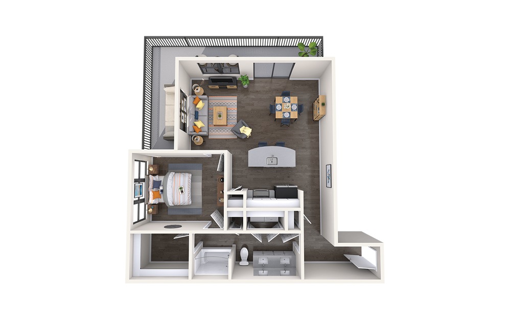 Raphael - 1 bedroom floorplan layout with 1 bathroom and 877 square feet