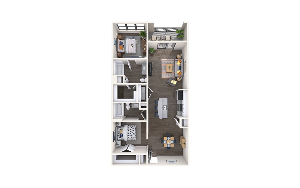 Torino - 2 bedroom floorplan layout with 2 baths and 1114 square feet.
